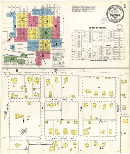 Bonham Texas 1902 - Fire Insurance Index - Old Map Reprint