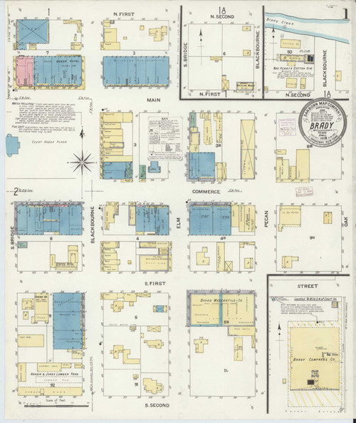 Brady Texas 1908 - Fire Insurance Index - Old Map Reprint