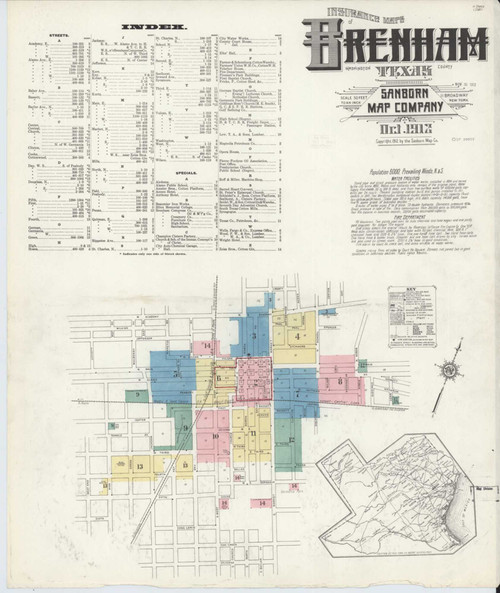 Brenham Texas 1912 - Fire Insurance Index - Old Map Reprint