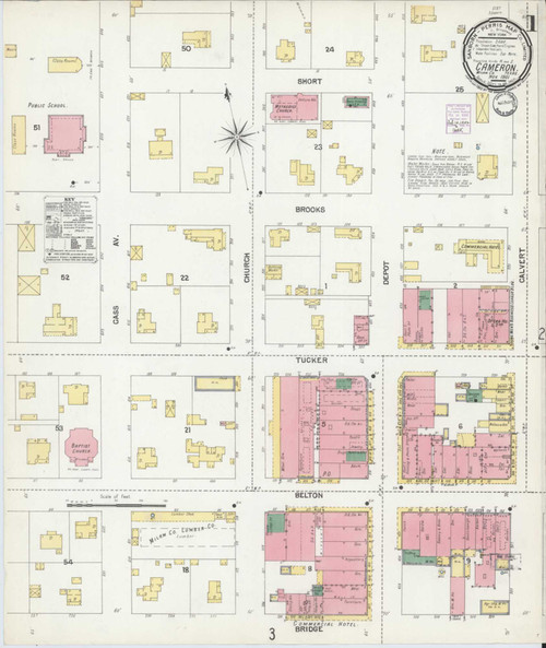 Cameron Texas 1901 - Fire Insurance Index - Old Map Reprint
