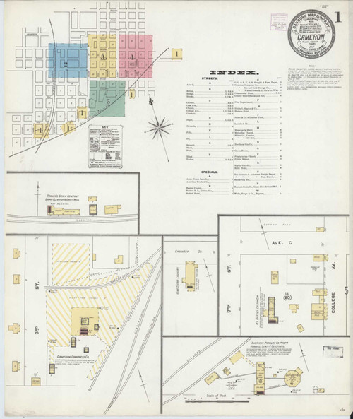 Cameron Texas 1906 - Fire Insurance Index - Old Map Reprint