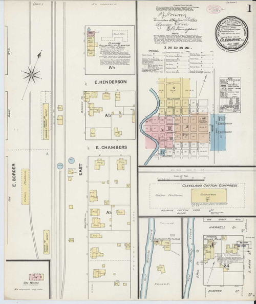 Cleburne Texas 1888 - Fire Insurance Index - Old Map Reprint