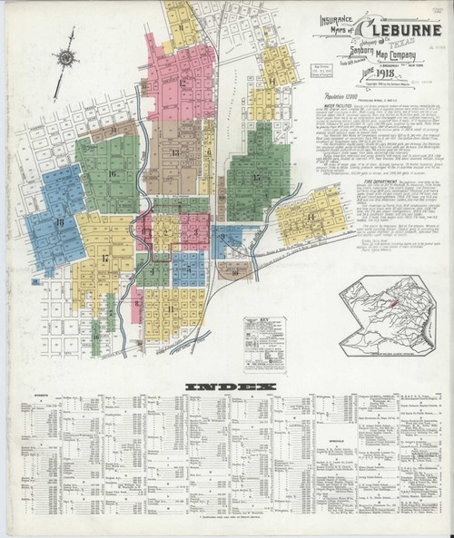 Cleburne Texas 1918 - Fire Insurance Index - Old Map Reprint