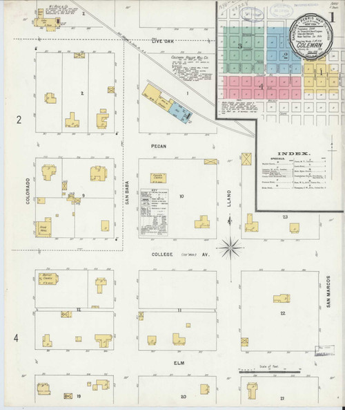 Coleman Texas 1898 - Fire Insurance Index - Old Map Reprint