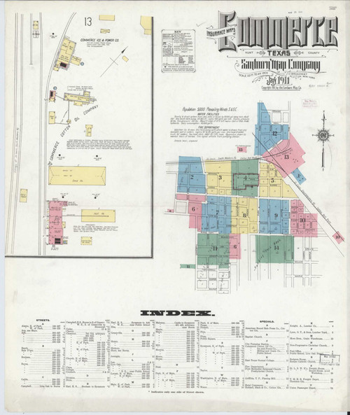 Commerce Texas 1911 - Fire Insurance Index - Old Map Reprint