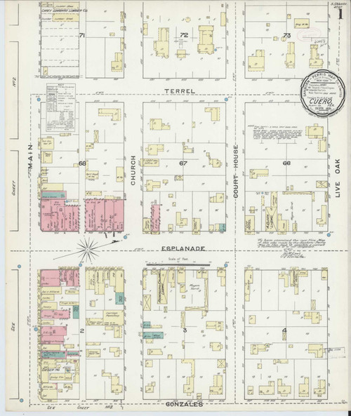 Cuero Texas 1891 - Fire Insurance Index - Old Map Reprint