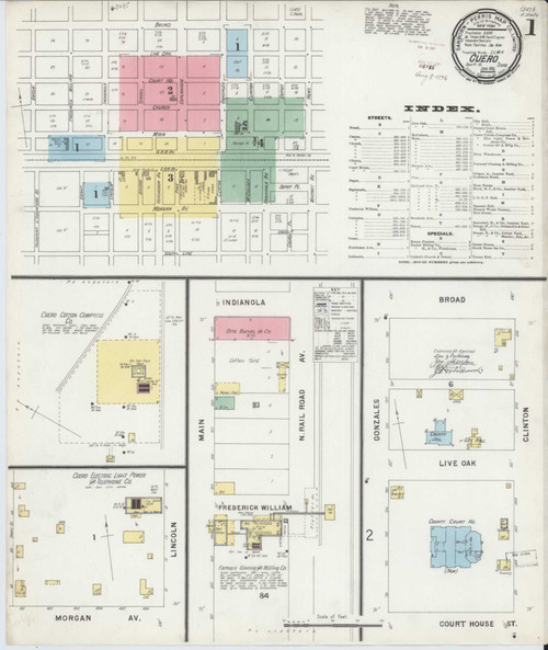 Cuero Texas 1896 - Fire Insurance Index - Old Map Reprint
