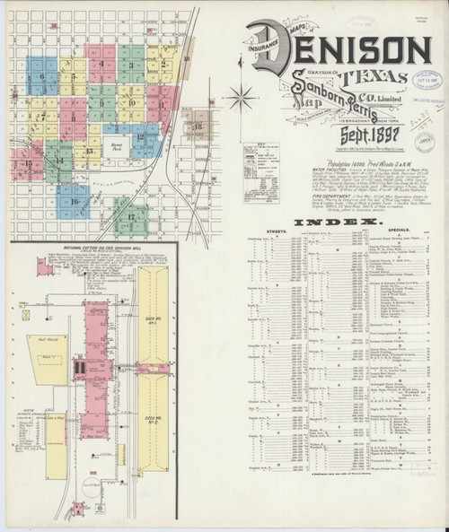 Denison Texas 1897 - Fire Insurance Index - Old Map Reprint