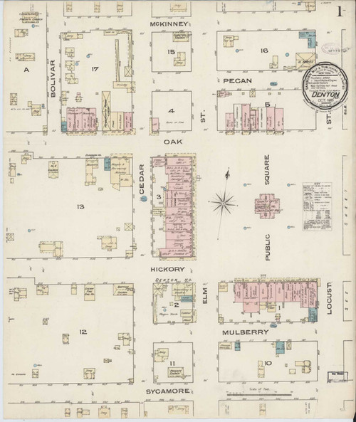 Denton Texas 1885 - Fire Insurance Index - Old Map Reprint