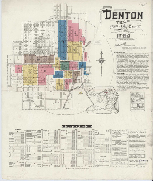 Denton Texas 1921 - Fire Insurance Index - Old Map Reprint