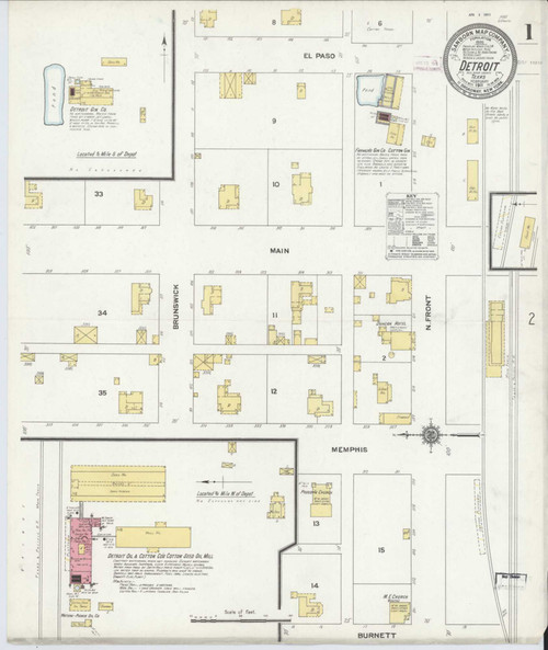 Detroit Texas 1911 - Fire Insurance Index - Old Map Reprint