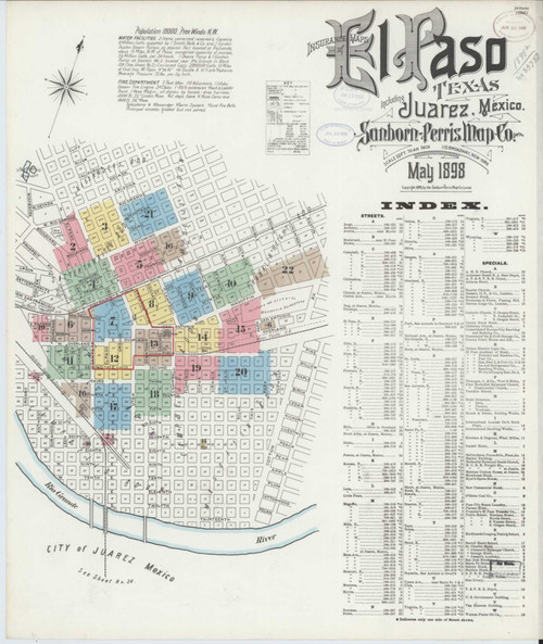 El Paso Texas 1898 - Fire Insurance Index - Old Map Reprint