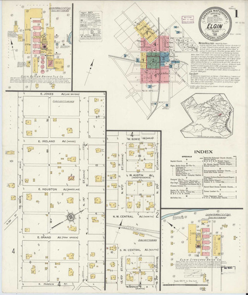 Elgin Texas 1916 - Fire Insurance Index - Old Map Reprint
