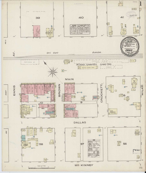 Ennis Texas 1885 - Fire Insurance Index - Old Map Reprint