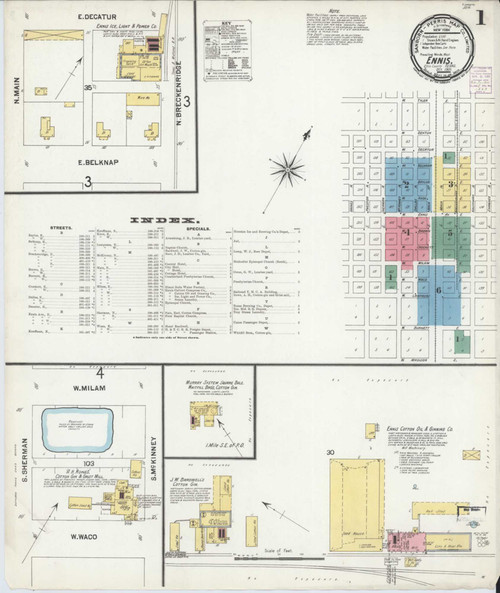Ennis Texas 1901 - Fire Insurance Index - Old Map Reprint