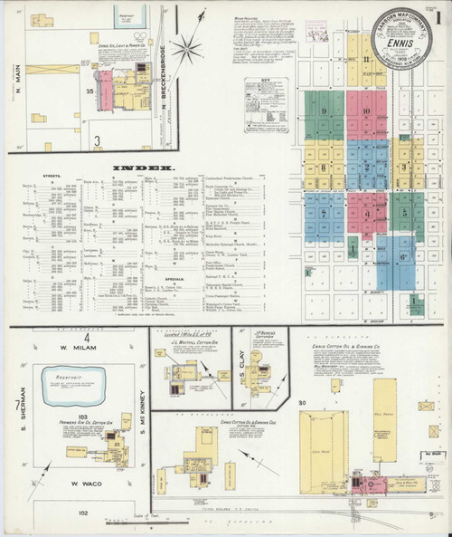 Ennis Texas 1909 - Fire Insurance Index - Old Map Reprint