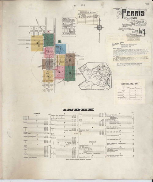 Ferris Texas 1941 - Fire Insurance Index - Old Map Reprint