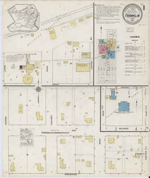 Franklin Texas 1916 - Fire Insurance Index - Old Map Reprint