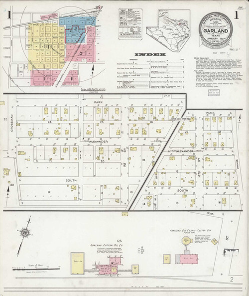 Garland Texas 1927 - Fire Insurance Index - Old Map Reprint