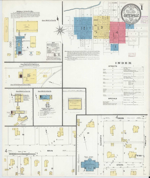 Gatesville Texas 1907 - Fire Insurance Index - Old Map Reprint