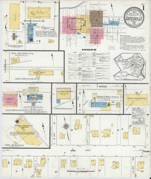 Gatesville Texas 1920 - Fire Insurance Index - Old Map Reprint