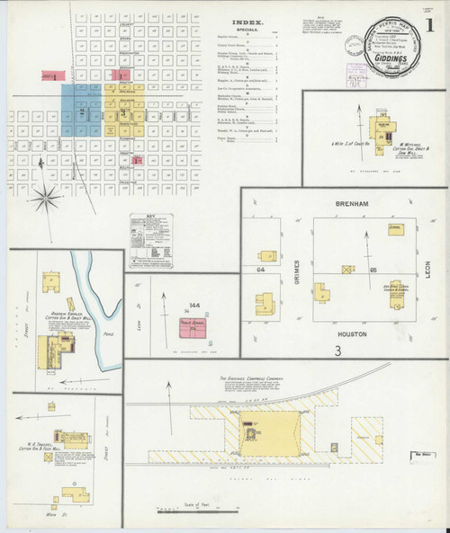 Giddings Texas 1901 - Fire Insurance Index - Old Map Reprint
