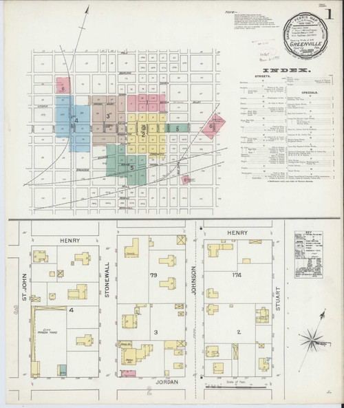 Greenville Texas 1893 - Fire Insurance Index - Old Map Reprint