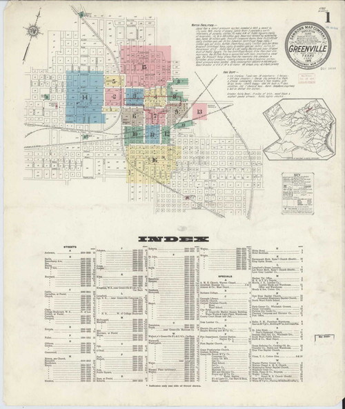 Greenville Texas 1914 - Fire Insurance Index - Old Map Reprint