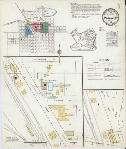 Harlingen Texas 1919 - Fire Insurance Index - Old Map Reprint