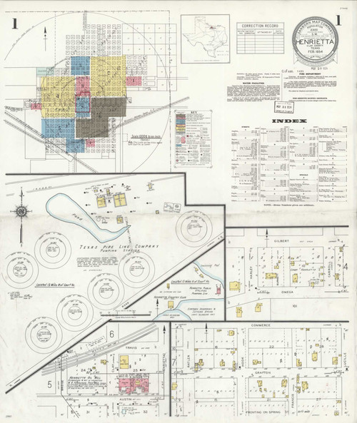 Henrietta Texas 1934 - Fire Insurance Index - Old Map Reprint