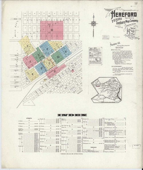 Hereford Texas 1920 - Fire Insurance Index - Old Map Reprint