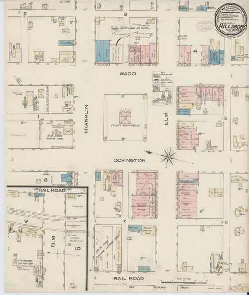Hillsboro Texas 1885 - Fire Insurance Index - Old Map Reprint