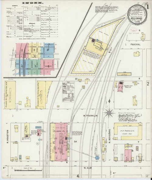Hillsboro Texas 1896 - Fire Insurance Index - Old Map Reprint