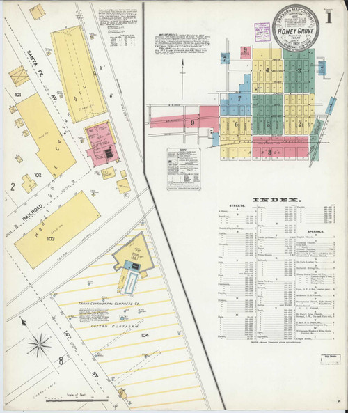Honey Grove Texas 1902 - Fire Insurance Index - Old Map Reprint