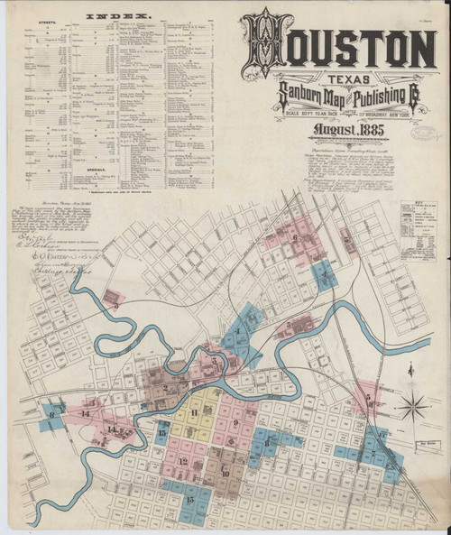 Houston Texas 1885 - Fire Insurance Index - Old Map Reprint
