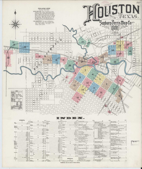 Houston Texas 1890 - Fire Insurance Index - Old Map Reprint