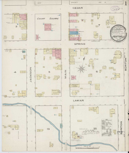 Huntsville Texas 1885 - Fire Insurance Index - Old Map Reprint