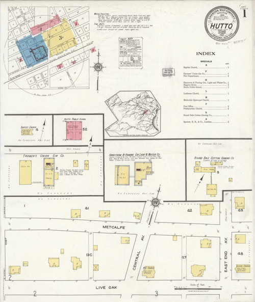 Hutto Texas 1921 - Fire Insurance Index - Old Map Reprint