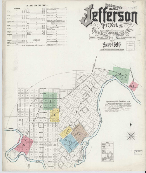 Jefferson Texas 1896 - Fire Insurance Index - Old Map Reprint