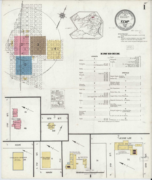 Kemp Texas 1921 - Fire Insurance Index - Old Map Reprint