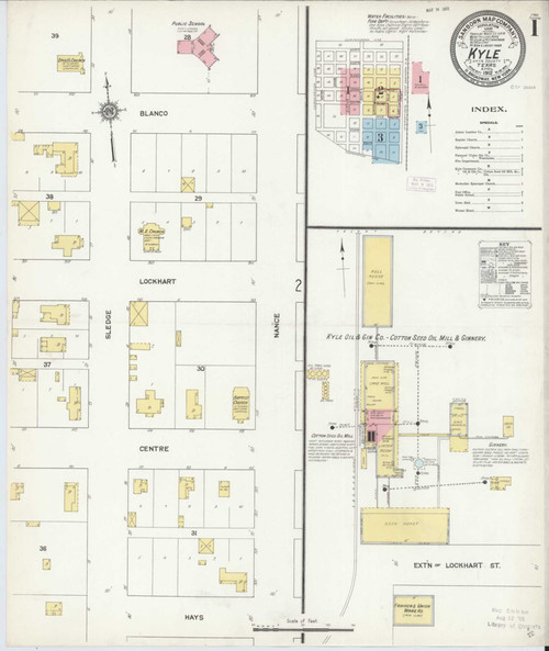 Kyle Texas 1912 - Fire Insurance Index - Old Map Reprint