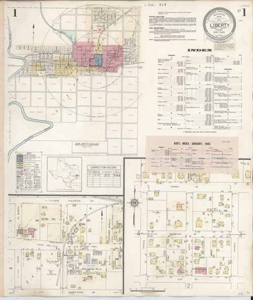 Liberty Texas 1945 - Fire Insurance Index - Old Map Reprint