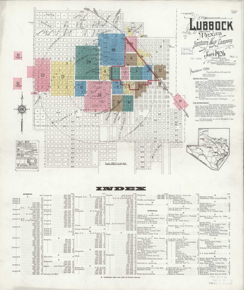 Lubbock Texas 1926 - Fire Insurance Index - Old Map Reprint