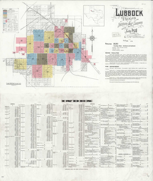 Lubbock Texas 1931 - Fire Insurance Index - Old Map Reprint