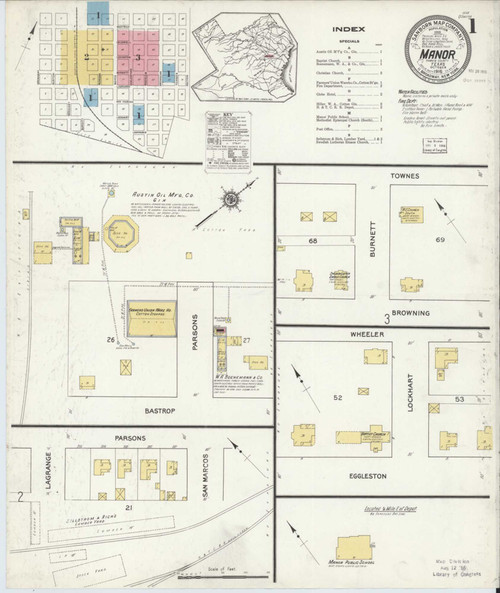 Manor Texas 1916 - Fire Insurance Index - Old Map Reprint