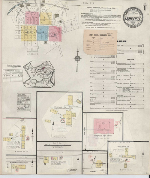 Mansfield Texas 1933 - Fire Insurance Index - Old Map Reprint