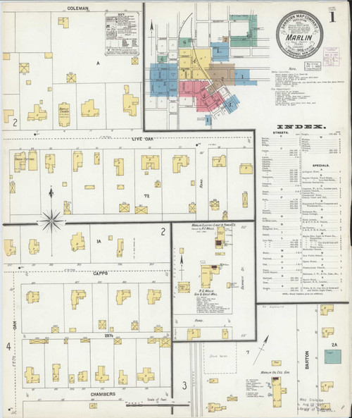 Marlin Texas 1903 - Fire Insurance Index - Old Map Reprint