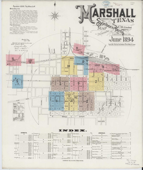 Marshall Texas 1894 - Fire Insurance Index - Old Map Reprint
