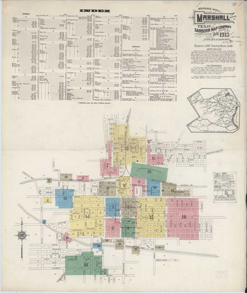 Marshall Texas 1915 - Fire Insurance Index - Old Map Reprint