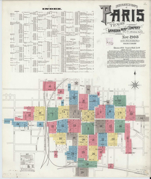 Paris Texas 1908 - Fire Insurance Index - Old Map Reprint